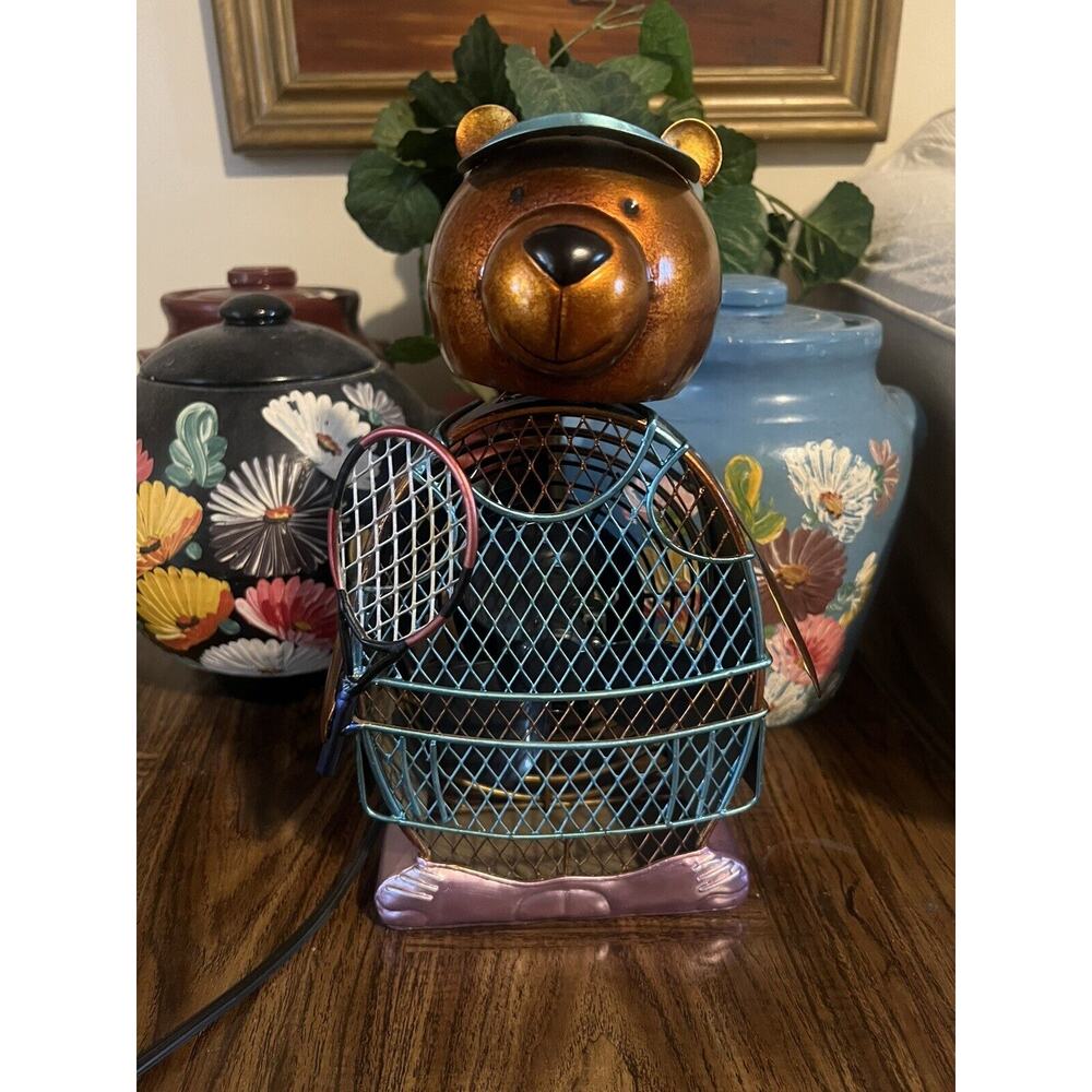 Bobble Head Bear Figurine Electric Fan Tennis Ball Deco Breeze